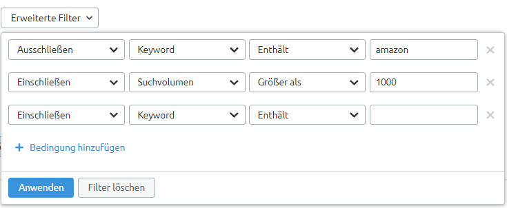 Anzeigenrecherche: Erweiterte Filter