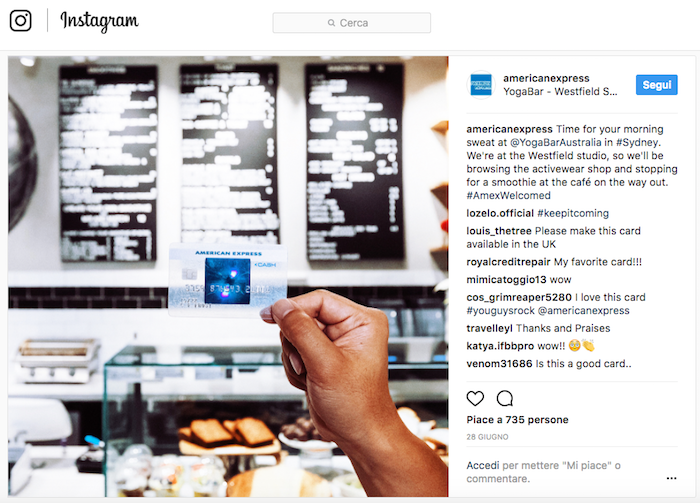 American Express e le partnership su Instagram