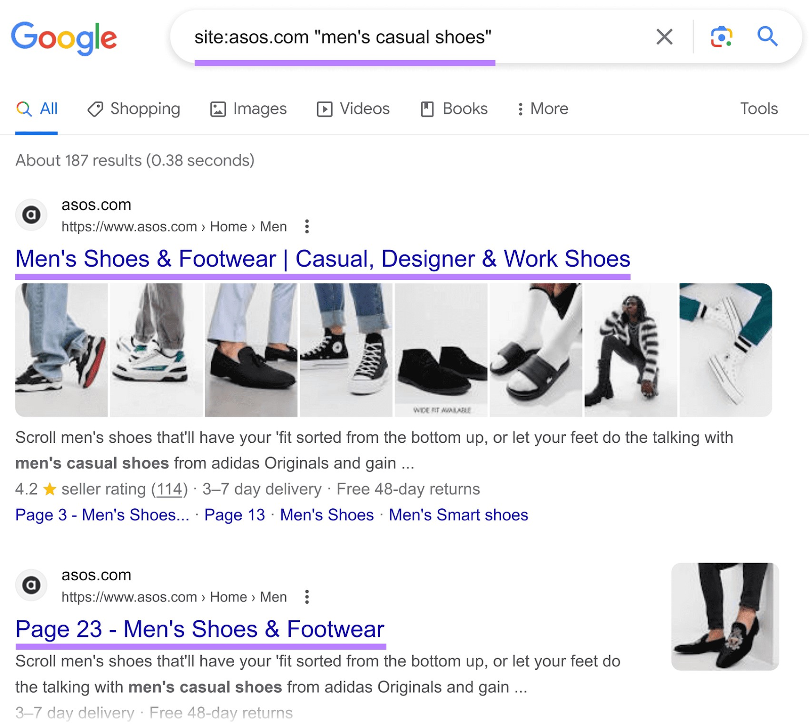 Google search results for "site:asos.com "men's casual shoes""