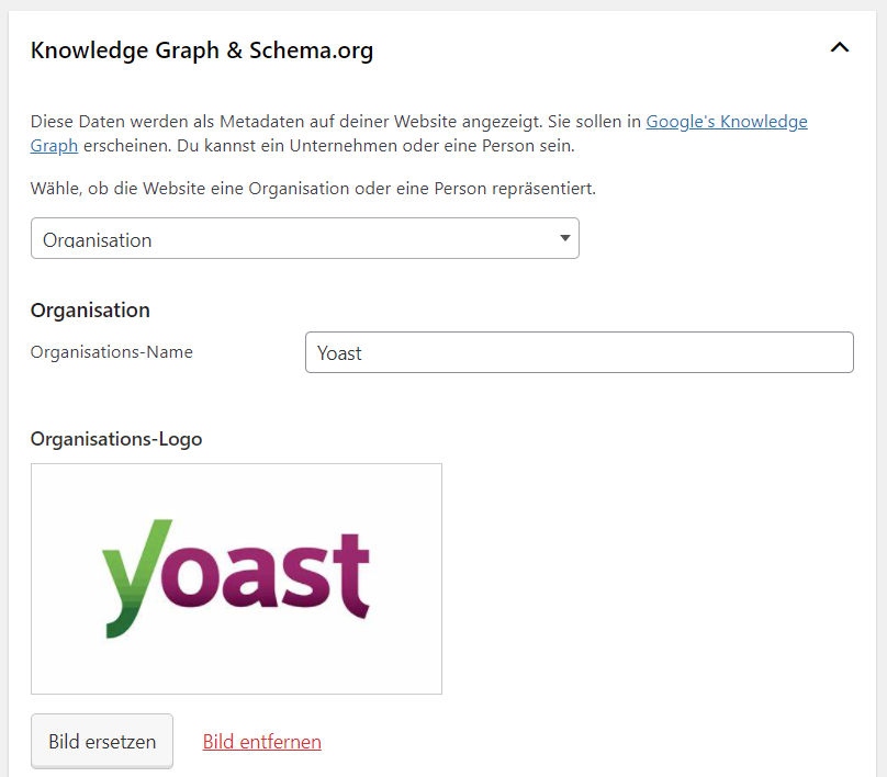 Yoast-Abschnitt für Knowledge Graph und Schema-Daten