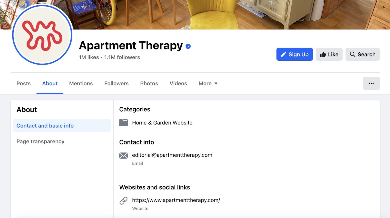 "Apartment Therapy" Facebook profile