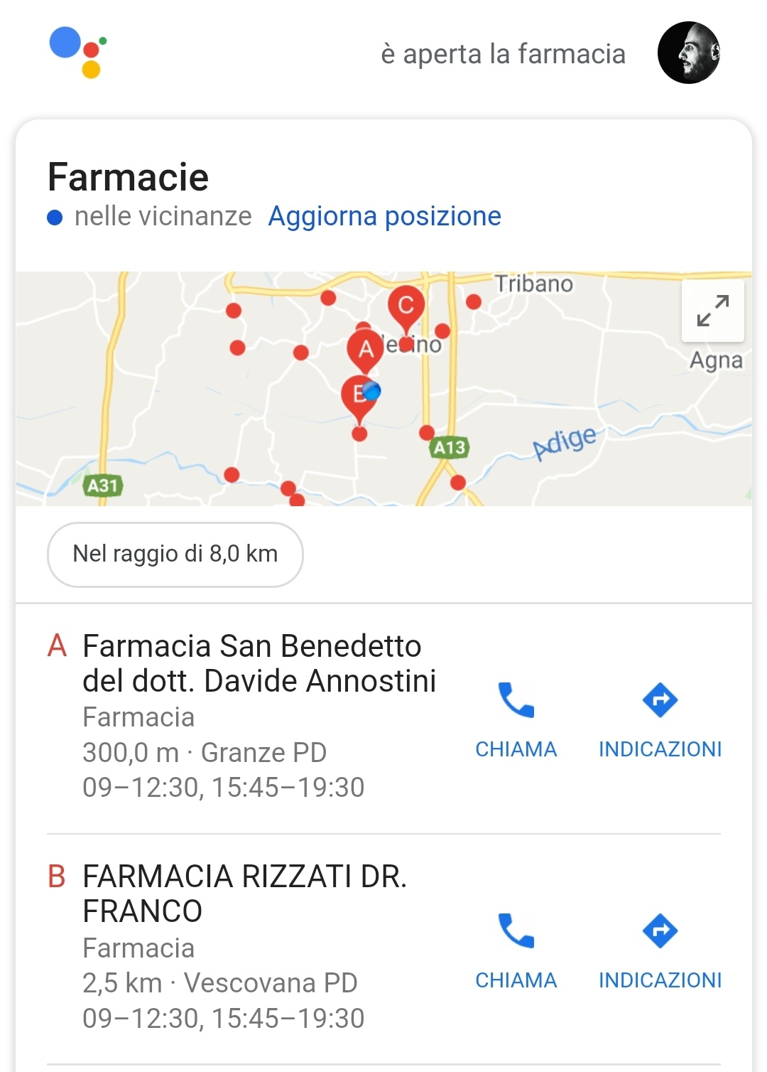 Attraverso una ricerca vocale posso vedere gli orari delle farmacie più vicine