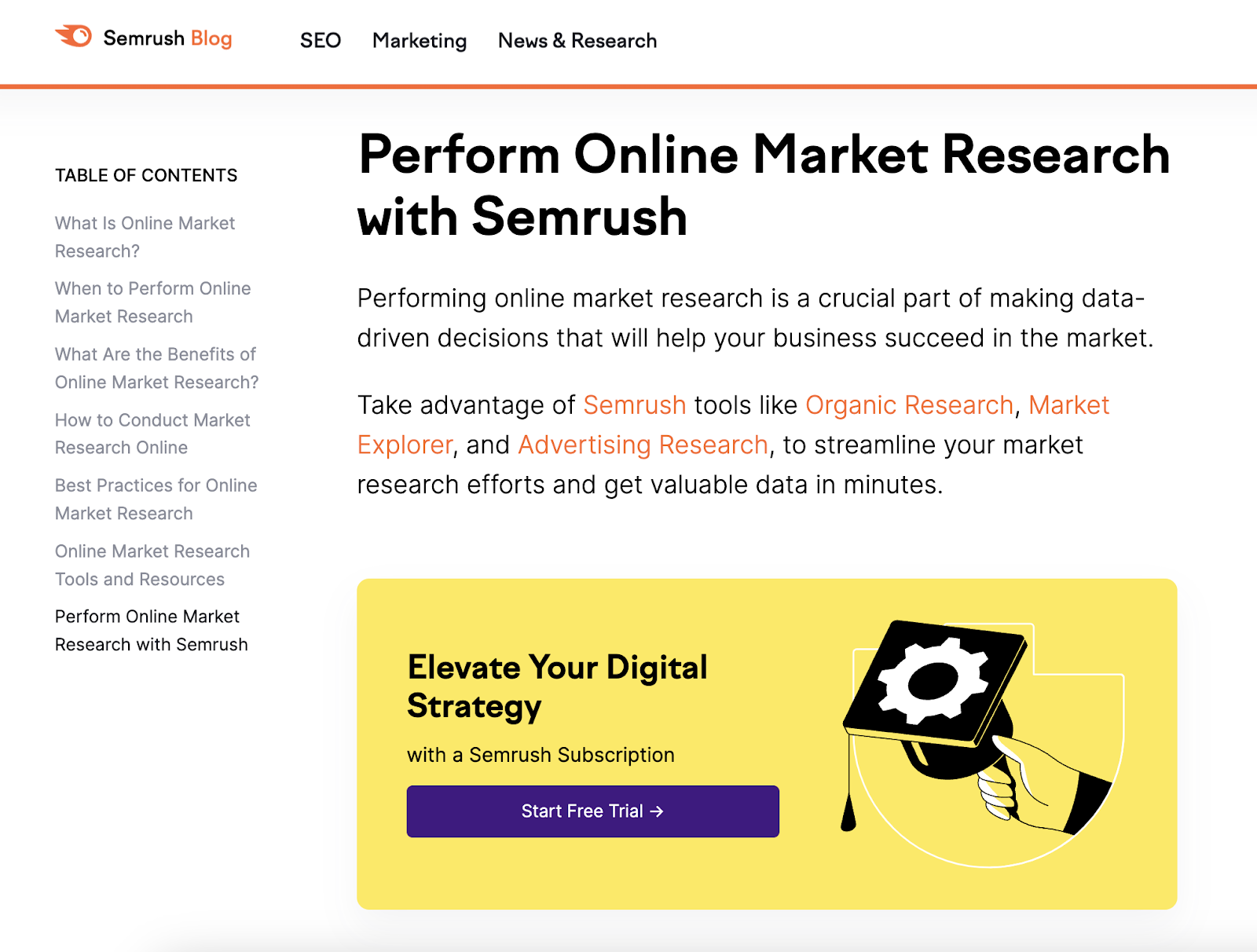 A conclusion of Semrush's article on online market research