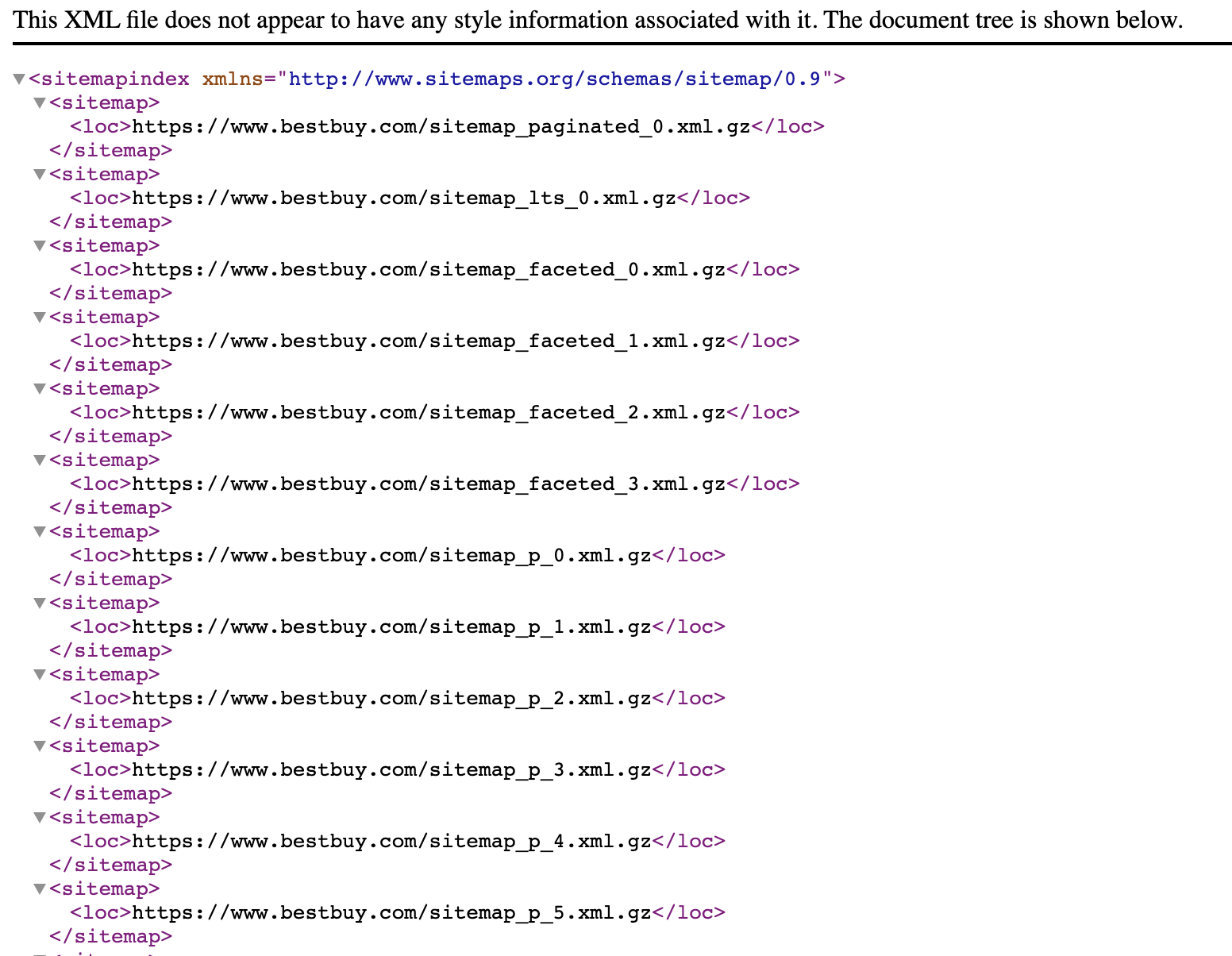 Best Buy’s XML sitemap