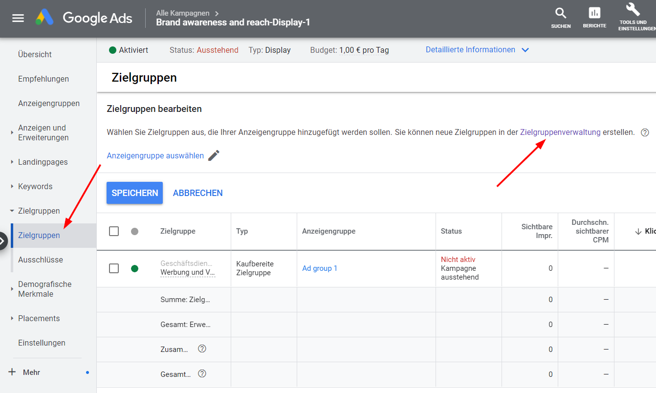 Google Ads: Zielgruppenverwaltung aufrufen