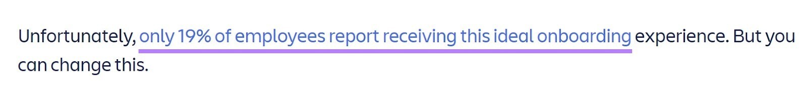 example of a sentence linking to relevant source with anchor text "only 19% of employees report receiving this ideal onboarding"