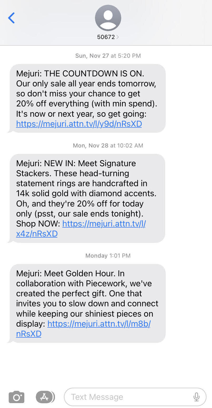 sms marketing from Mejuri