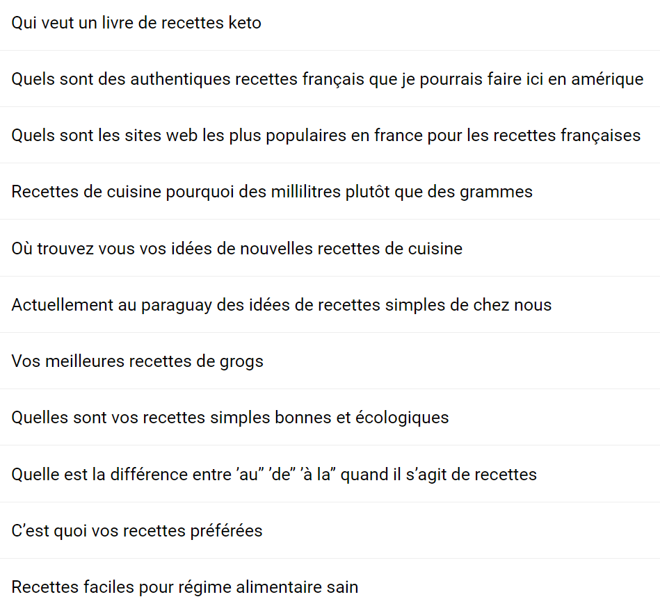 QuestionDB pour recettes