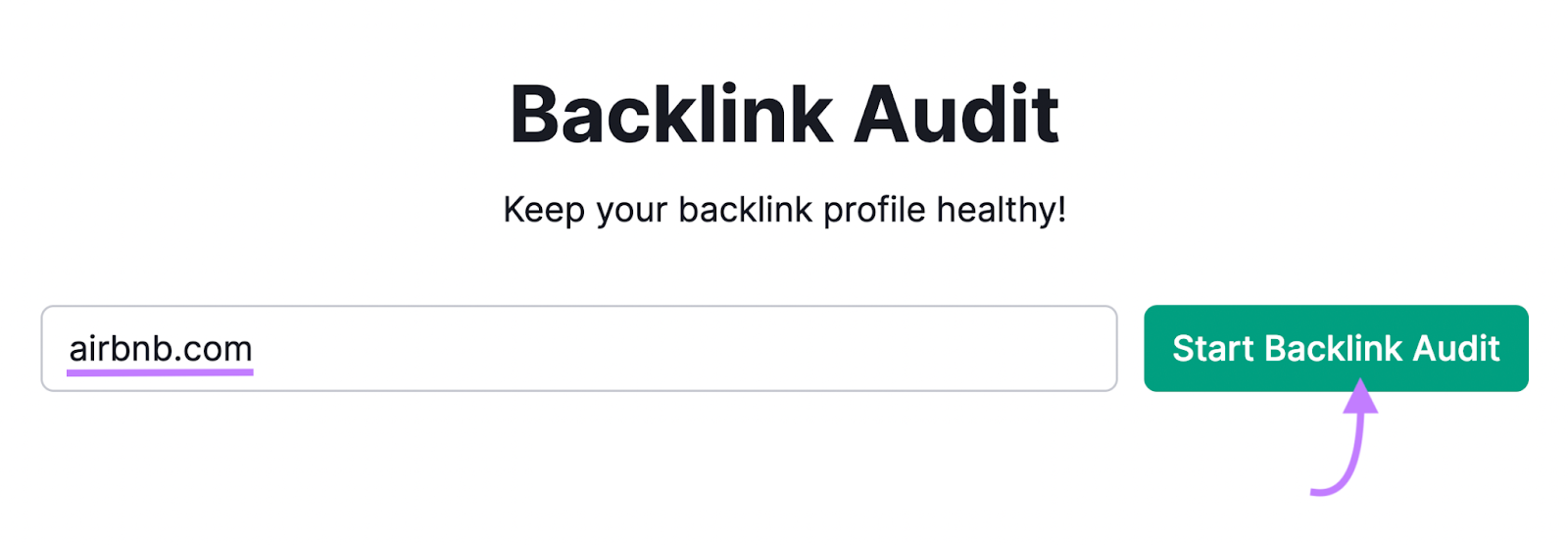 "airbnb.com" entered into Backlink Audit search bar