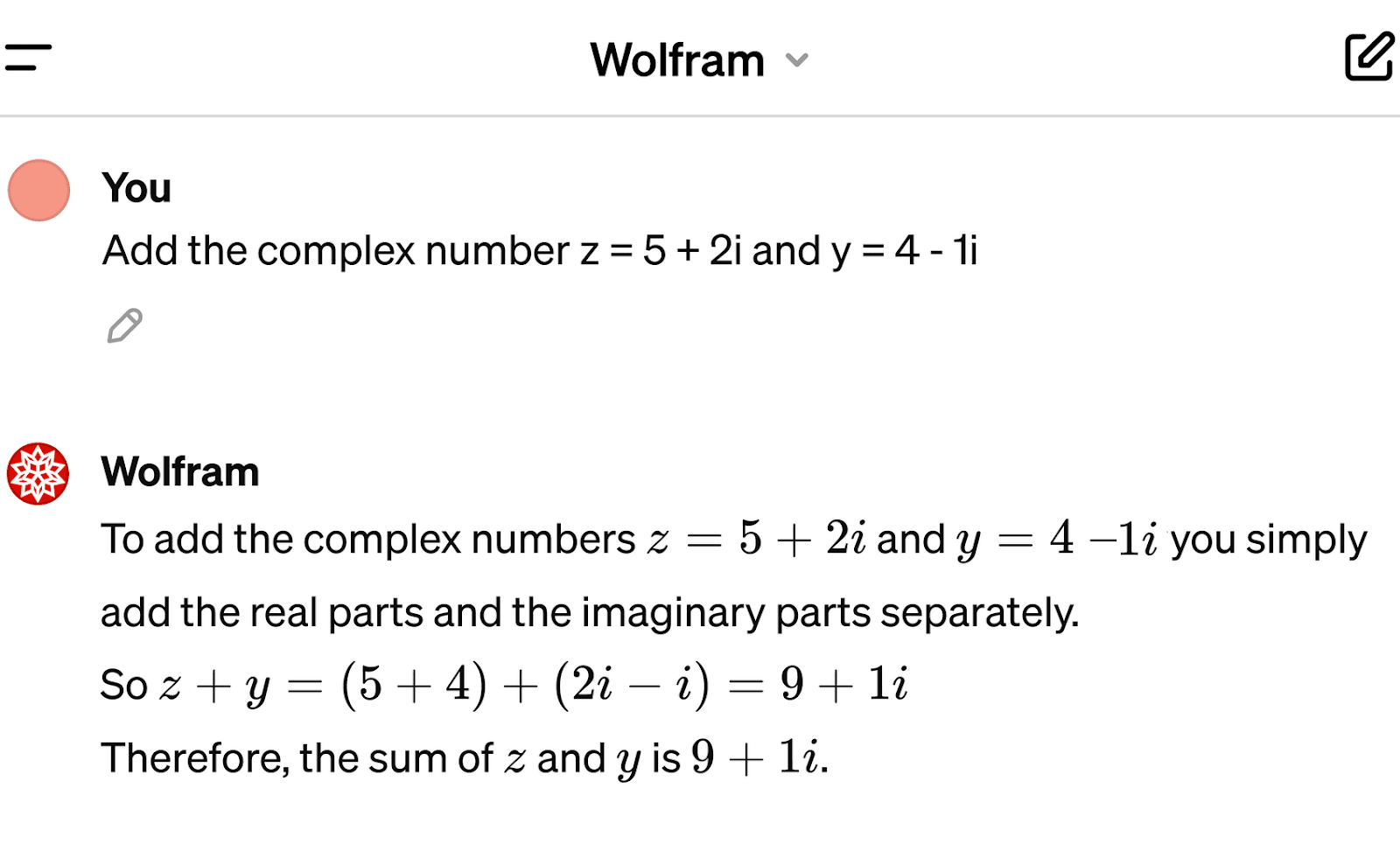Wolfram answering mathematical question