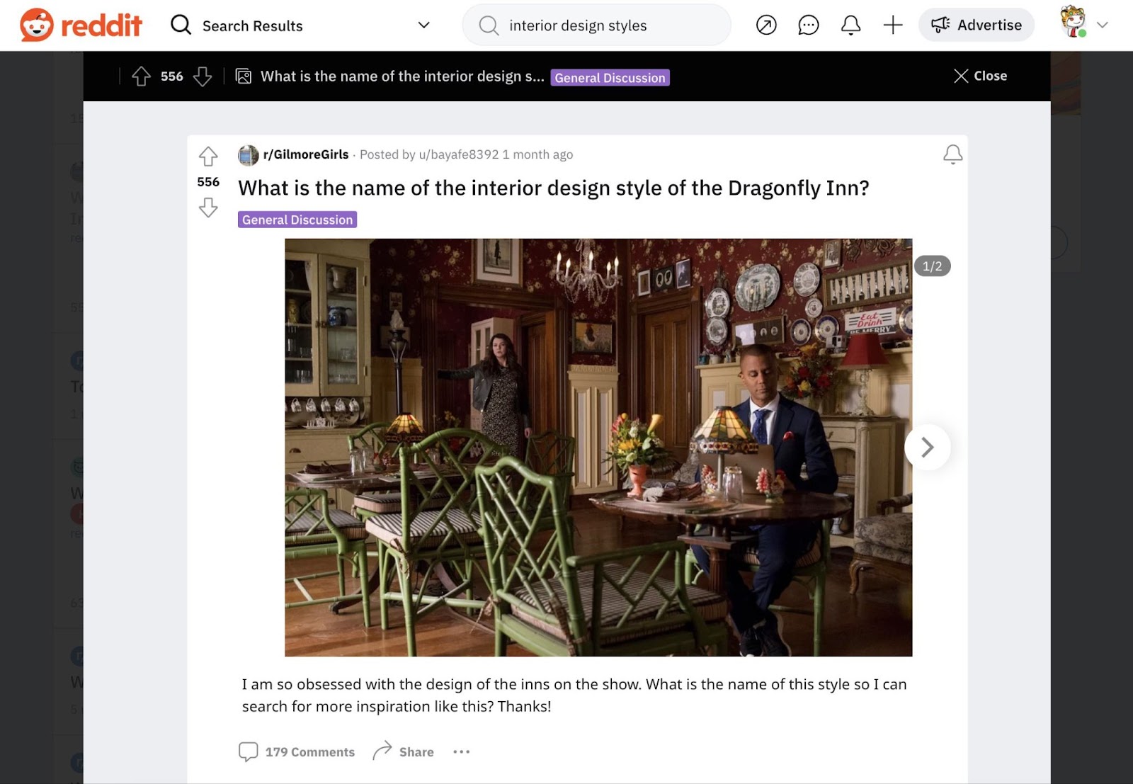 "What is the name of the interior design style of the Dragonfly Inn?" question on Reddit