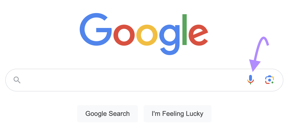 The microphone icon, which can be used to make a voice search, highlighted on the Google search bar.