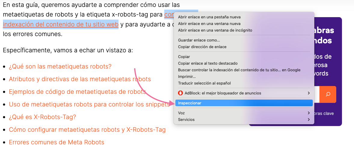 Inspeccionar página para ver los tipos de atributos