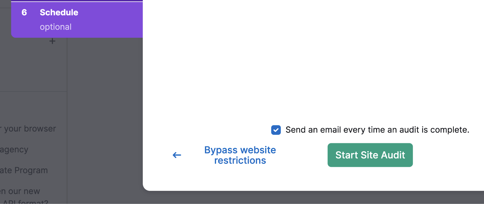 Bouton « Démarrer l'audit du site »