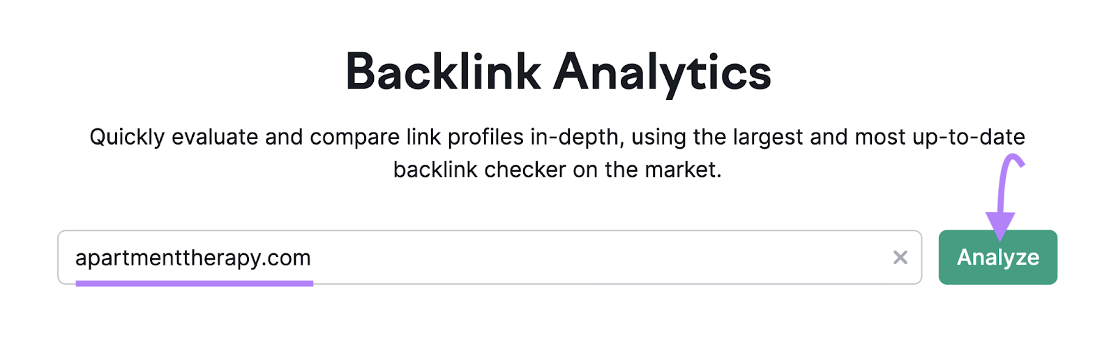 "apartmenttherapy.com" entered into the Backlink Analytics tool search bar