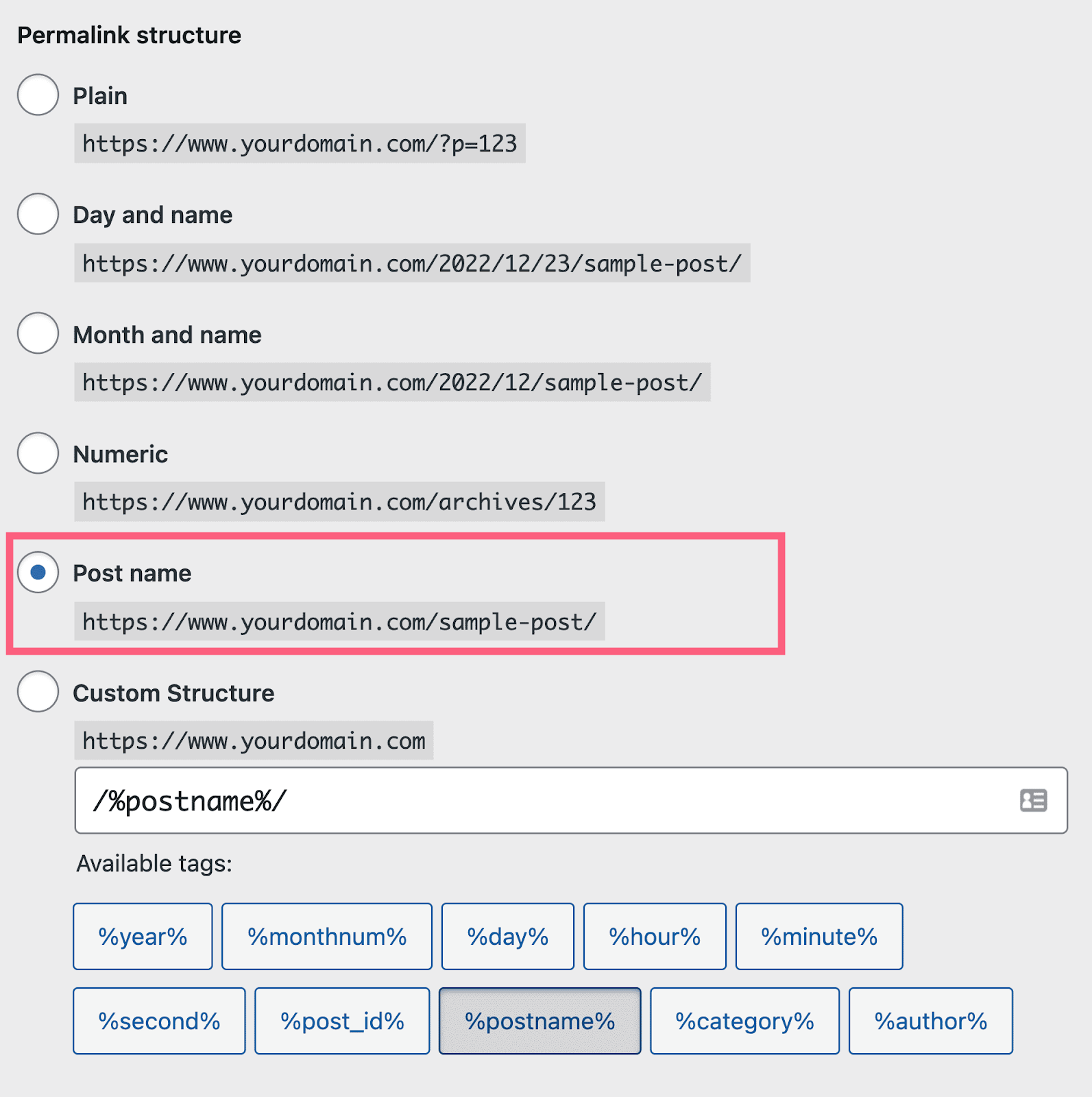 choose permalink structure