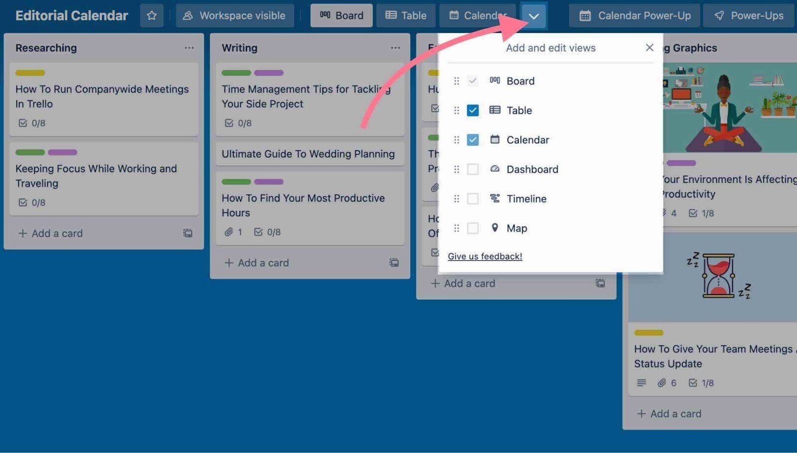 Calendar view in Trello