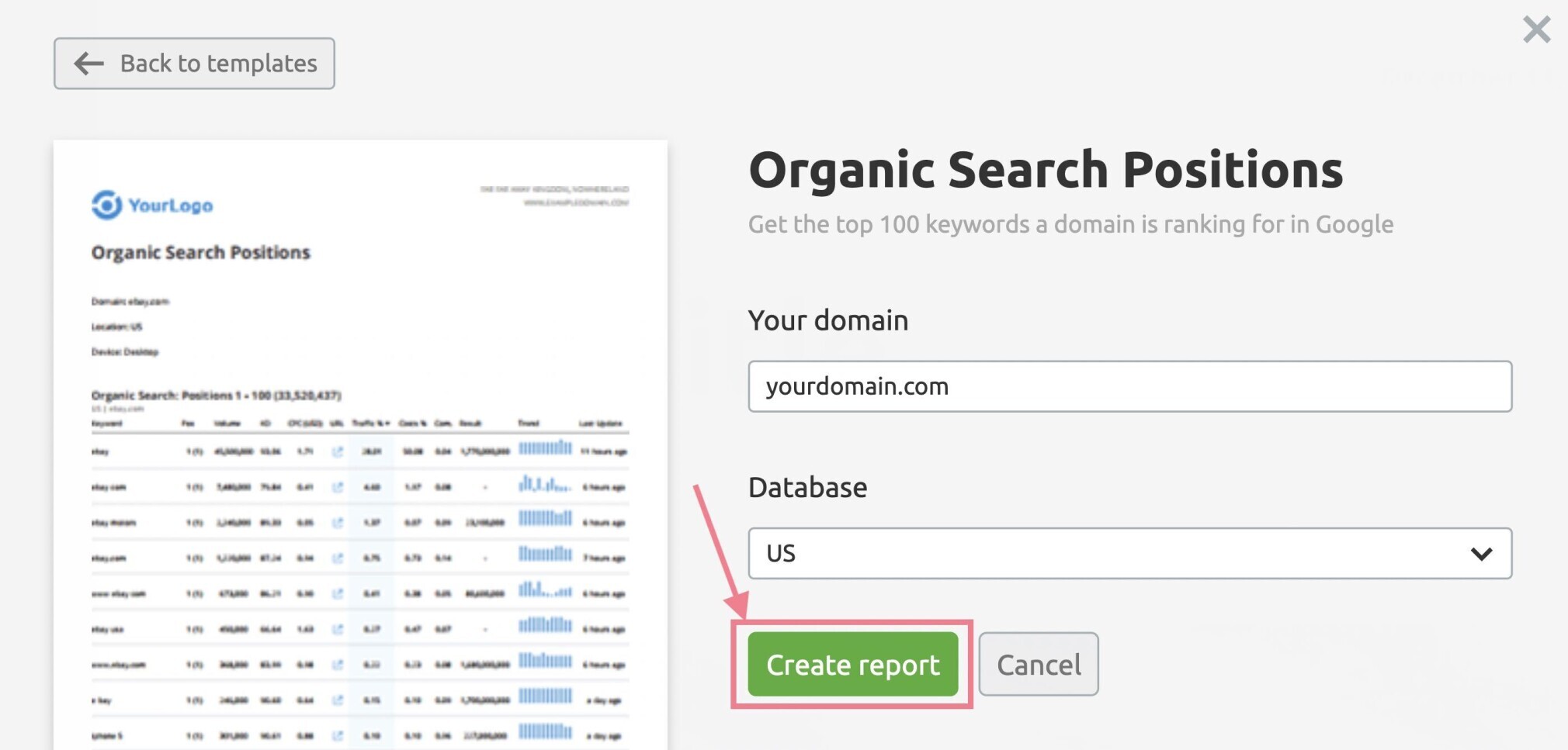 create organic search positions report