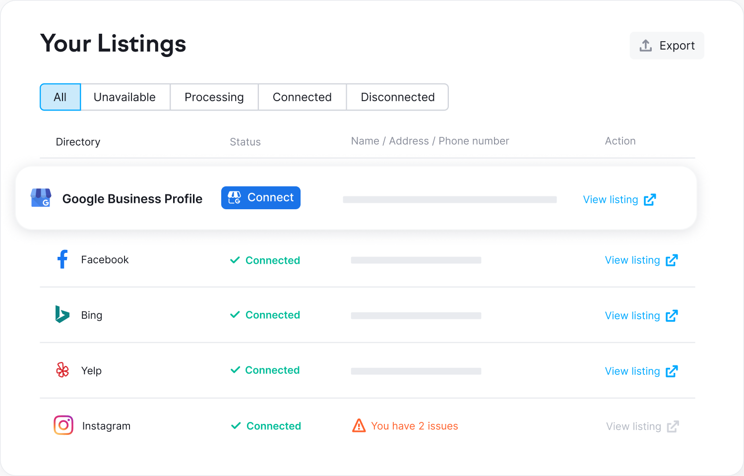 A mockup of Semrush’s Listing Management tool.