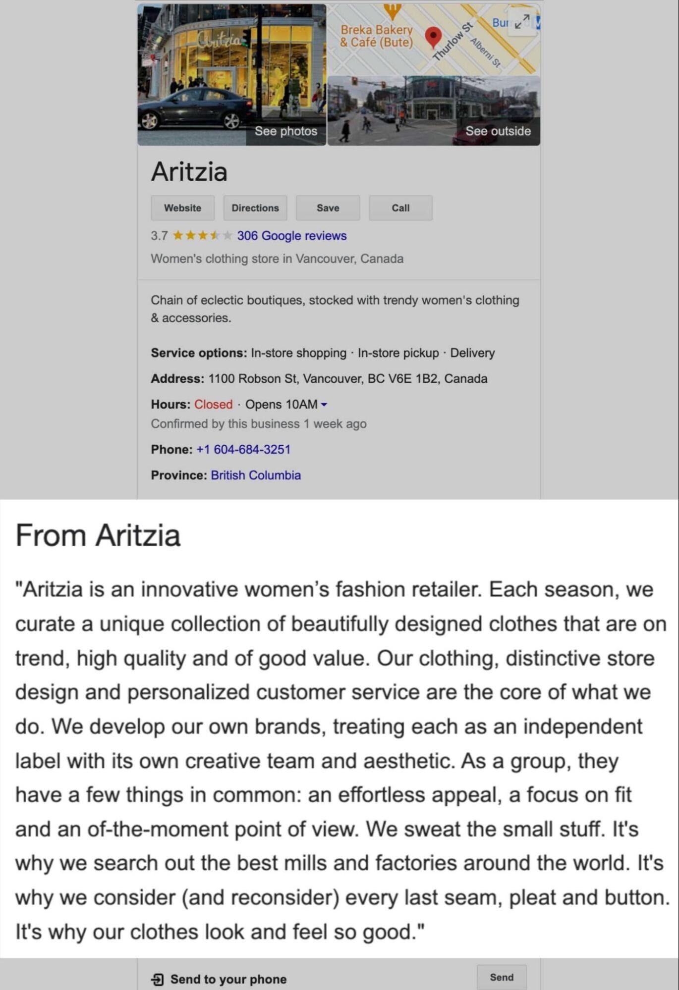 Aritzia business description
