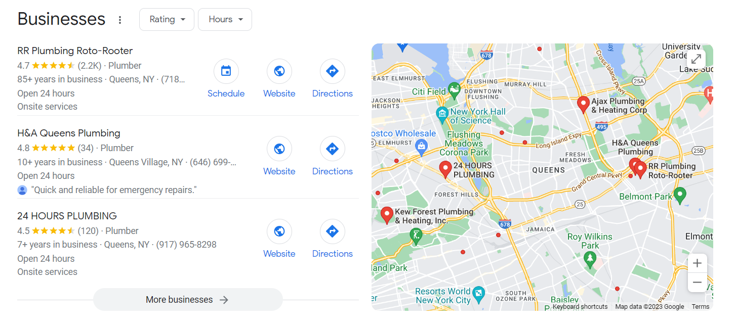 Resultados de Google "Empresas" para la búsqueda "fontanero Queens, Nueva York