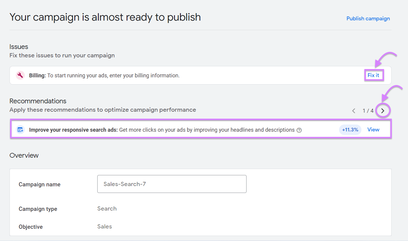 Google Ads recommendations on how to boost your campaign