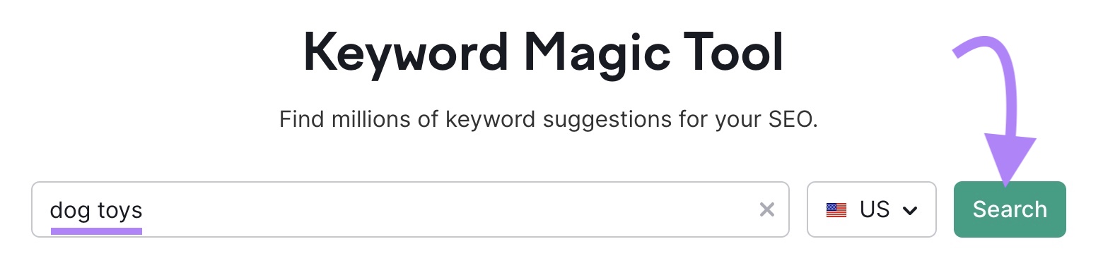 Keyword Magic Tool with “ toys” entered in the search bar.