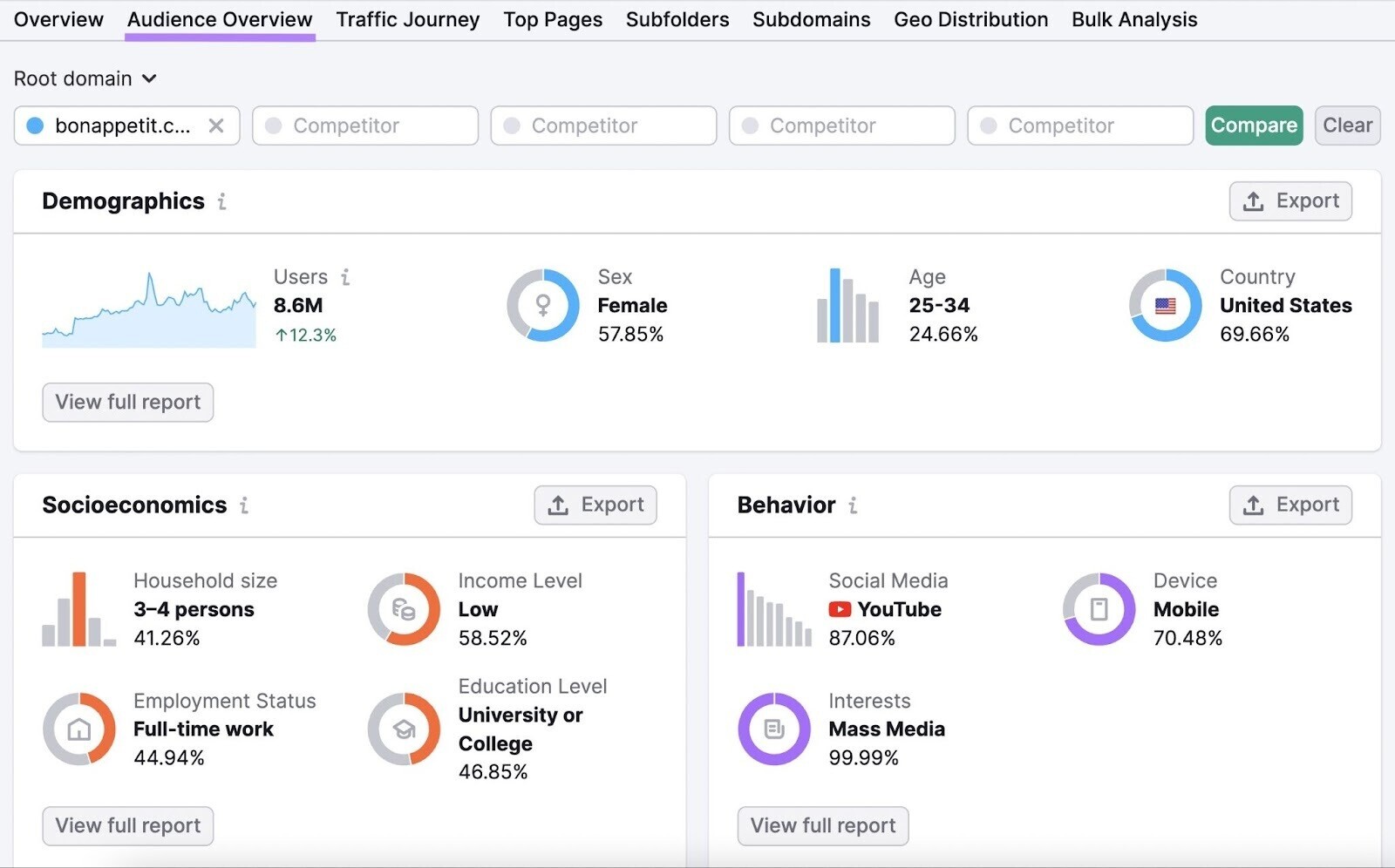 “Audience Overview” tab in Traffic Analytics