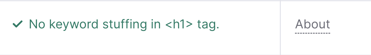 "No keyword studding in <h1> tag" note