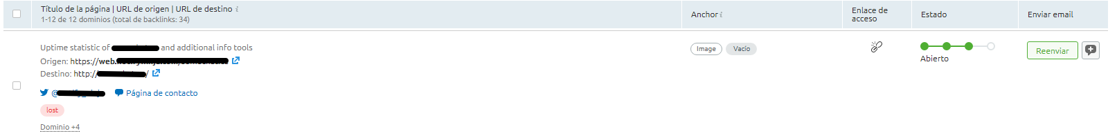 Toxic Backlinks - Estado envío correo