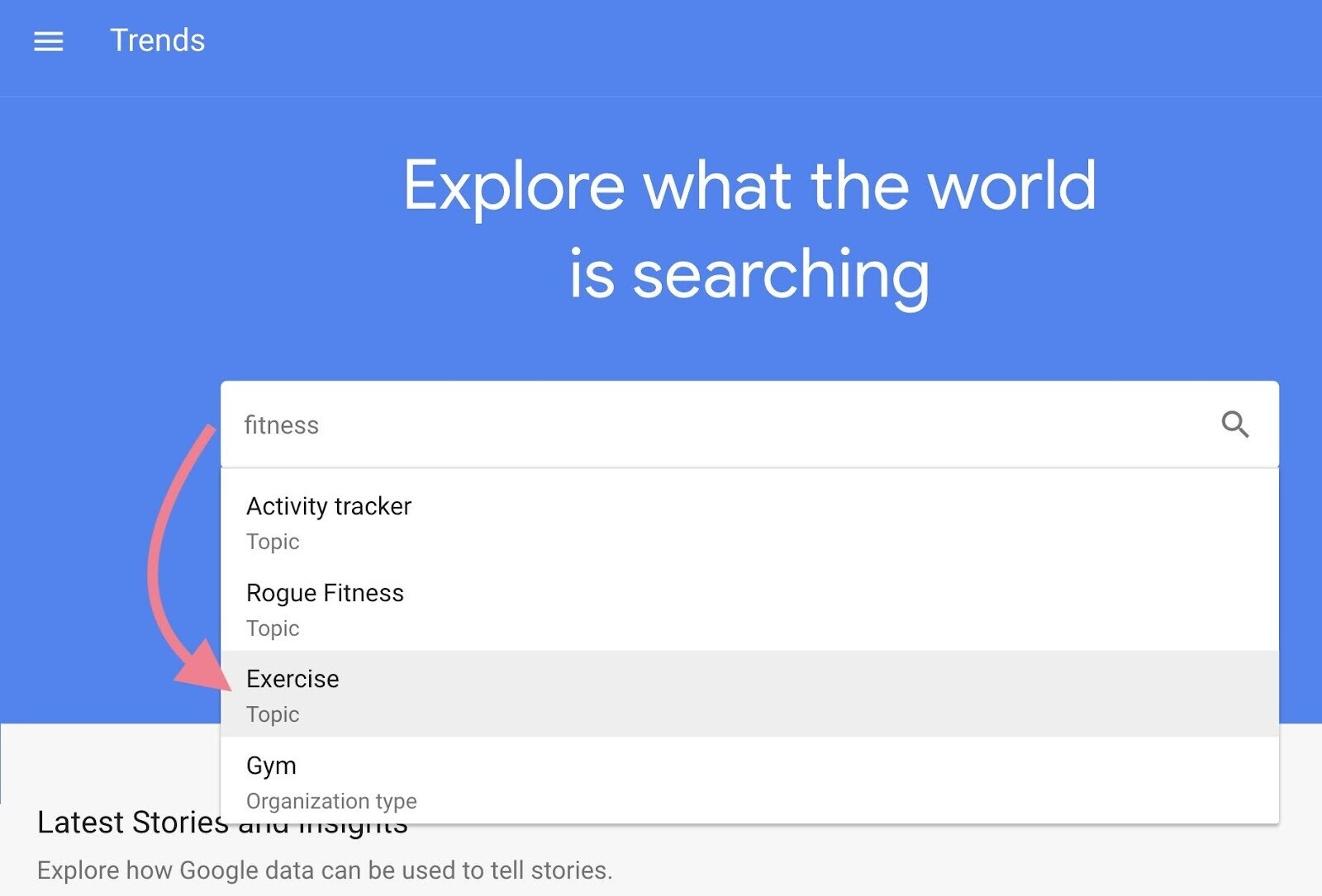 fitness search in Google Trends