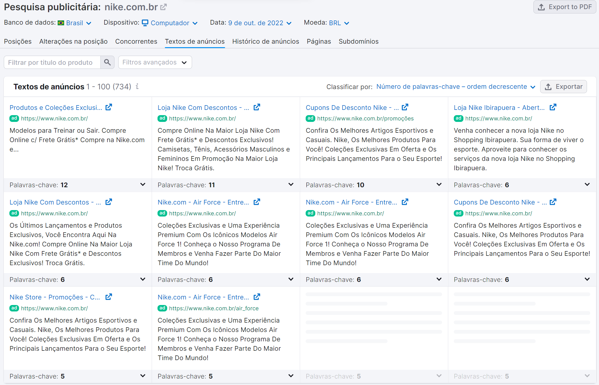 O que é Search Engine Marketing (SEM) e como funciona? 27 search engine marketing - ferramenta pesquisa publicitária - aba textos de anúncios