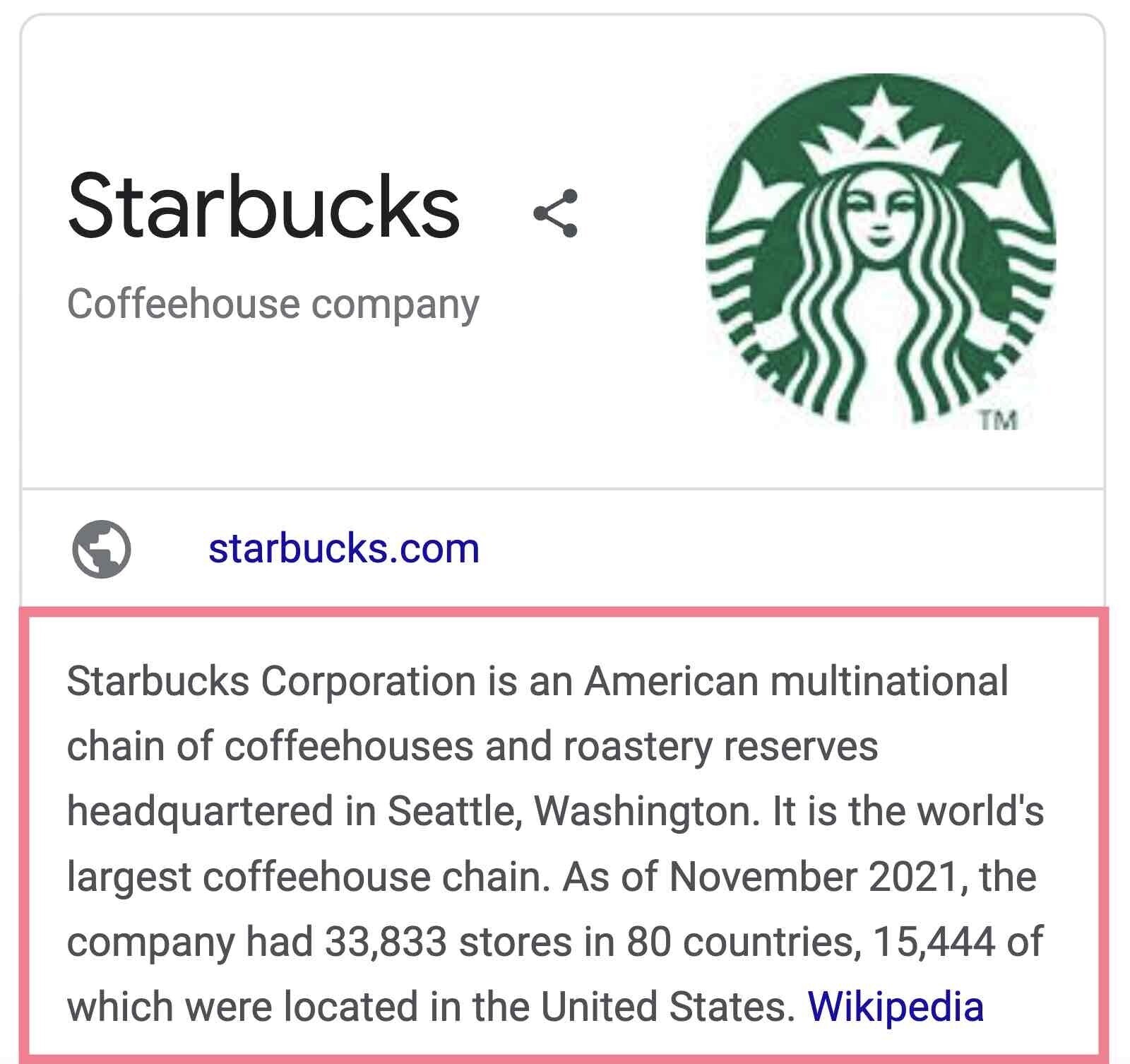 knowledge panel about Starbucks