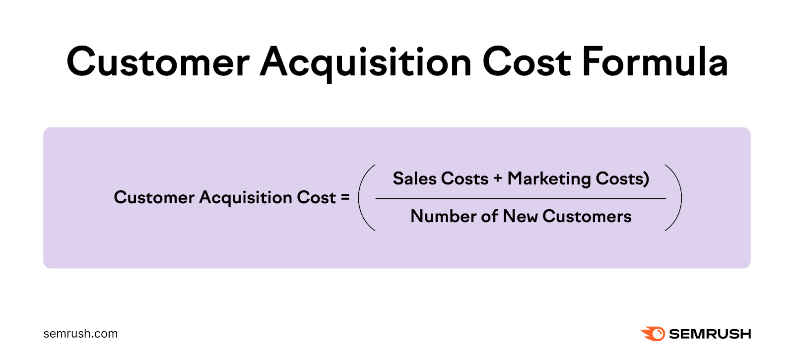 Customer acquisition cost is equal to sales costs + marketing costs divided by number of new customers.