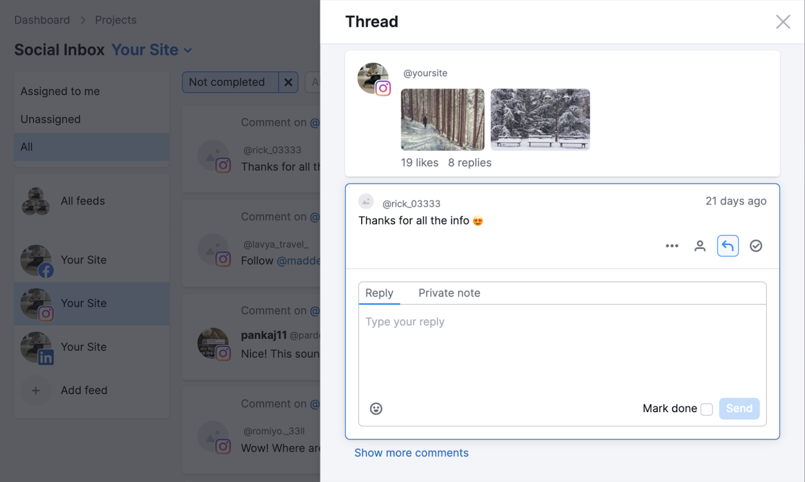 With Social Inbox you can respond to comments easily