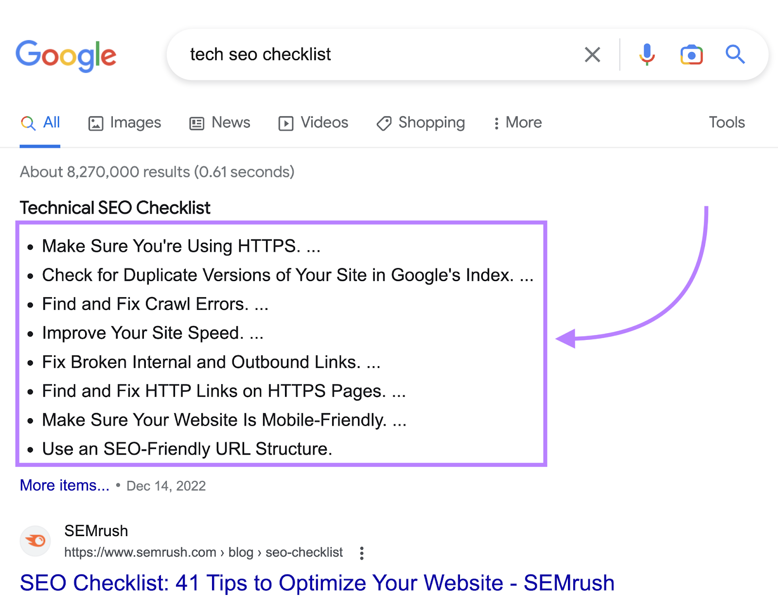 Featured snippet in Google search