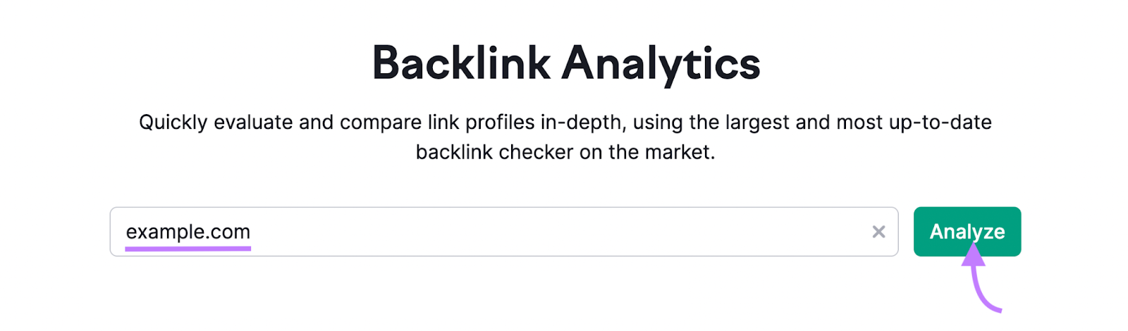 "example.com" entered into Backlink Analytics search bar