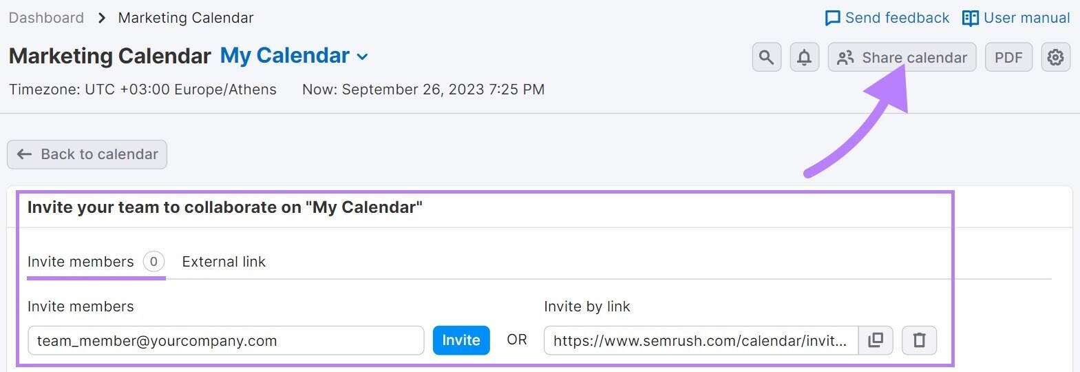 Invite your team to collaborate on "My Calendar"