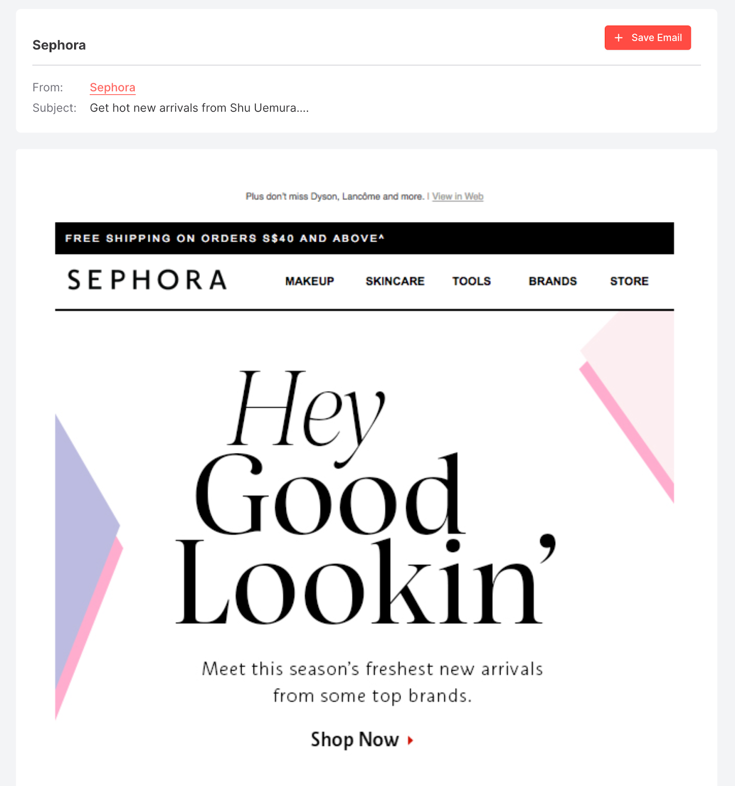 Example email from Sephora