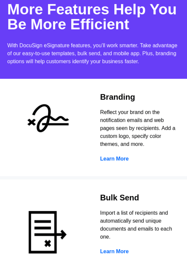 email from DocuSign about features and benefits