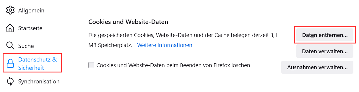 Browserdaten löschen in Firefox