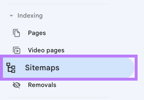“Sitemaps” selected from the Google Search Console sidebar