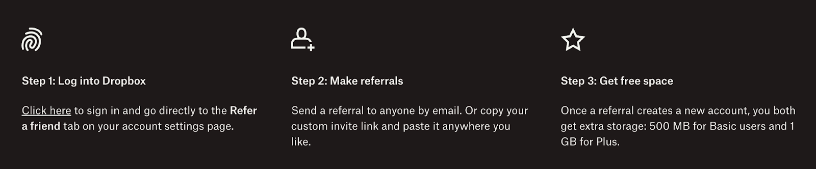 Dropbox’s referral program steps