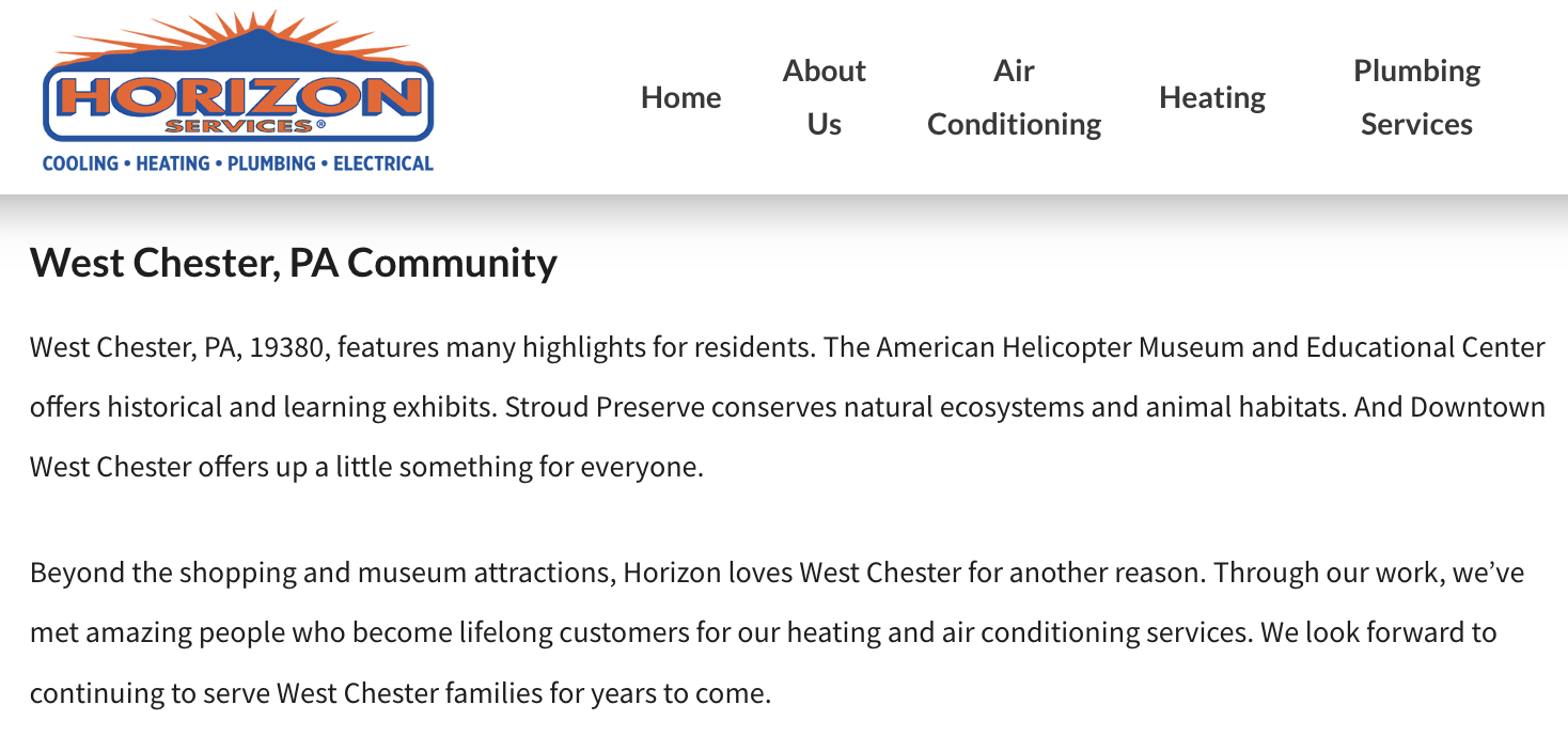 Horizon Services’ location page for West Chester, Pennsylvania