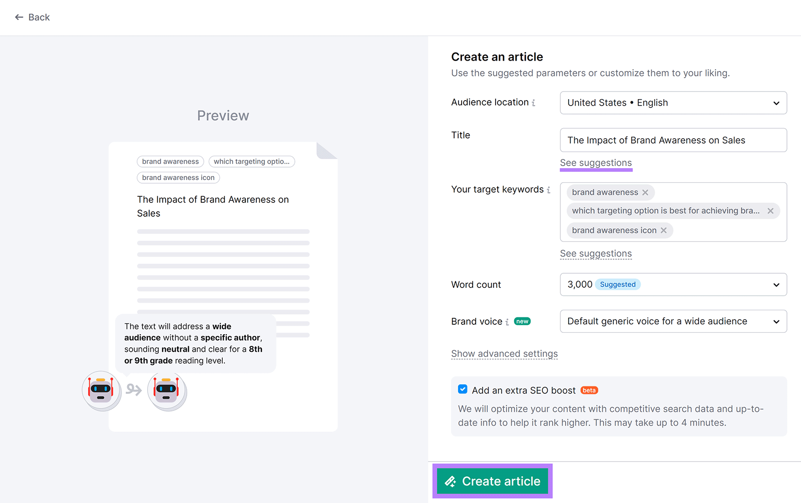 Title suggestions and Create nonfiction  fastener  highlighted