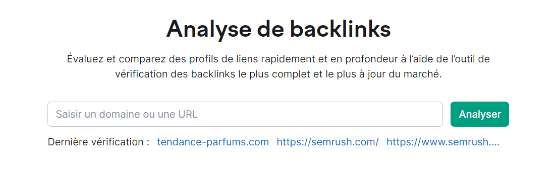 Analyse de backlinks, saisir le site et appuyer sur Analyser