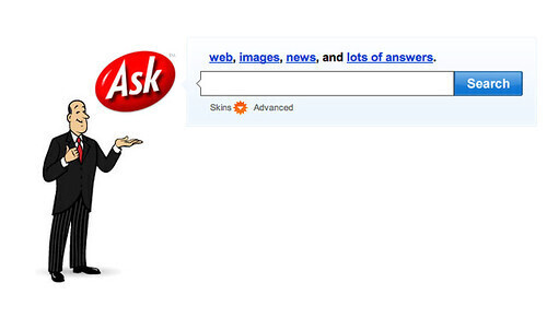 Screenshot of Ask Jeeves, which was a very popular, early search engine created in 1996. A friendly butler encouraged you to ask a question in the search bar, rather than stumble through a directory to find what you were looking for, giving users a more personalized experience. 