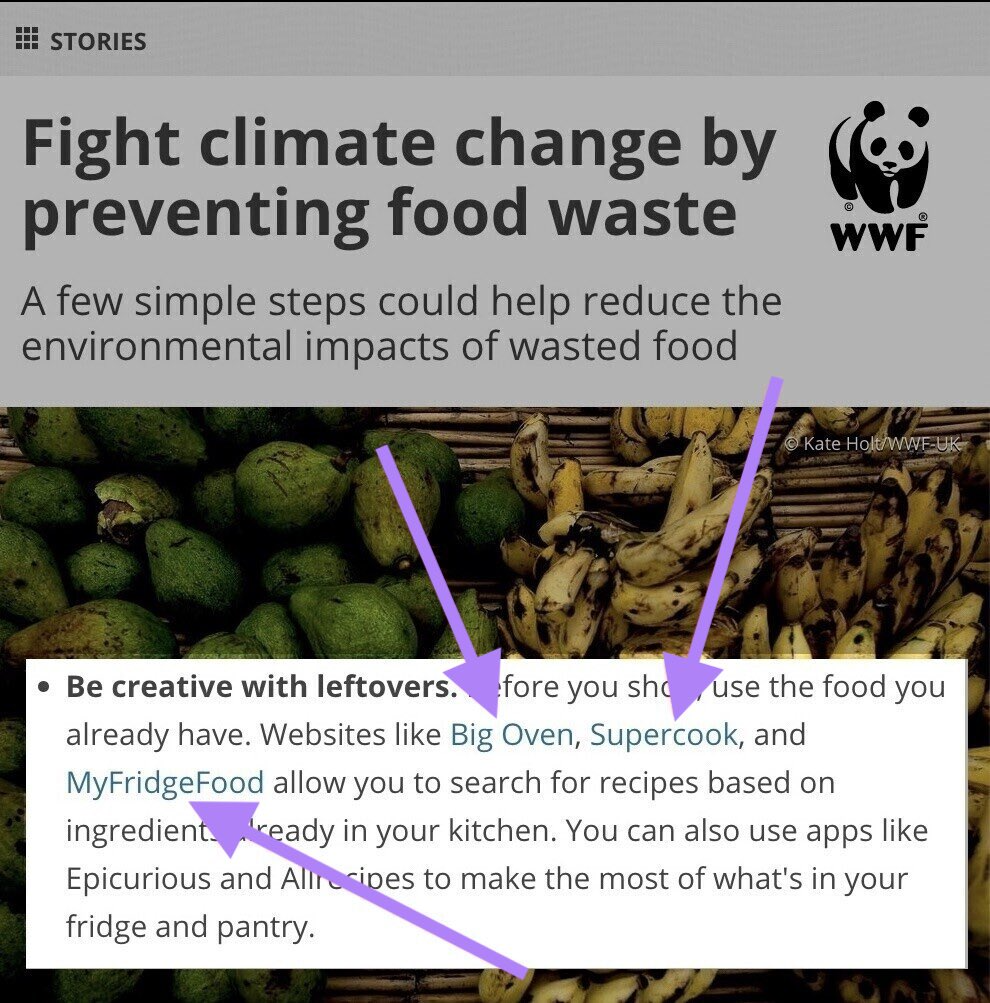 Um exemplo de backlinks na página do WWF