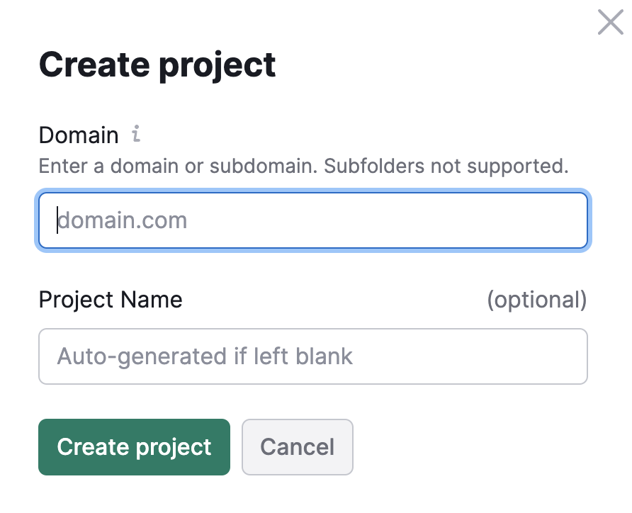 “Create project" pop up window in Site Audit tool