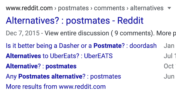 Reddit in SERPs example